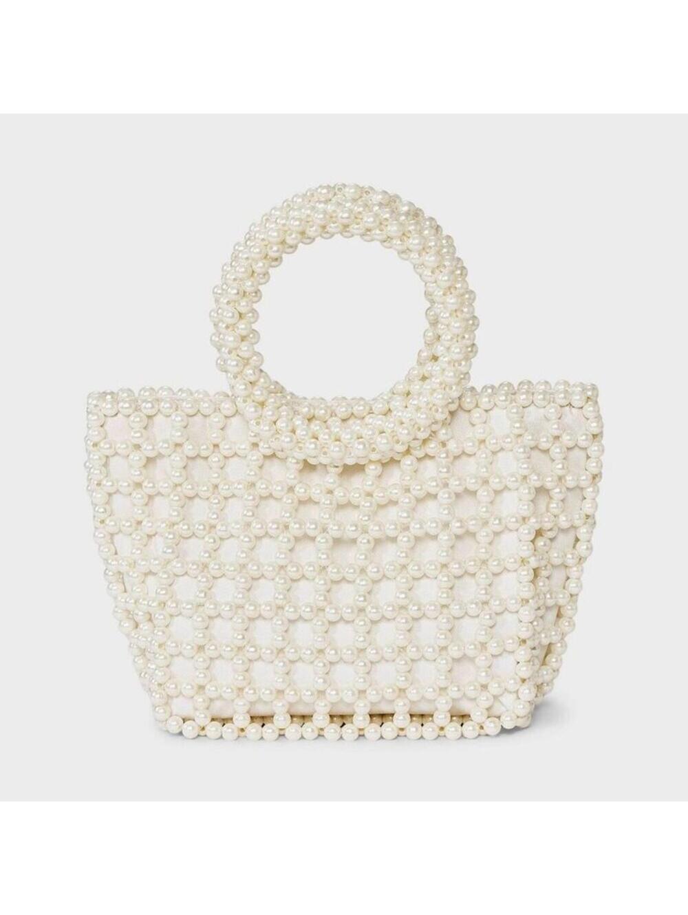 Mini Pearl Beaded Bucket Bag - a New Day Ivory